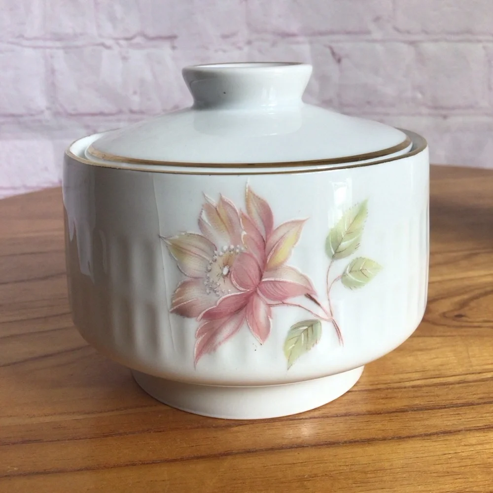 Vintage Scherzer Bavaria Floral Porcelain Covered Sugar Bowl and Creamer Set